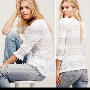 Free People White Fire Island Peasant Blouse Top S